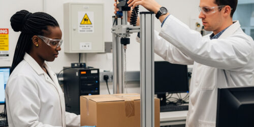 People testing packaging in a laboratory